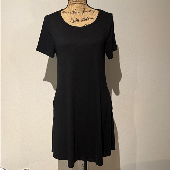 Unknow Brand Black Cotton Short Sleeve Dress WITH POCKETS Size M - Picture 1 of 7